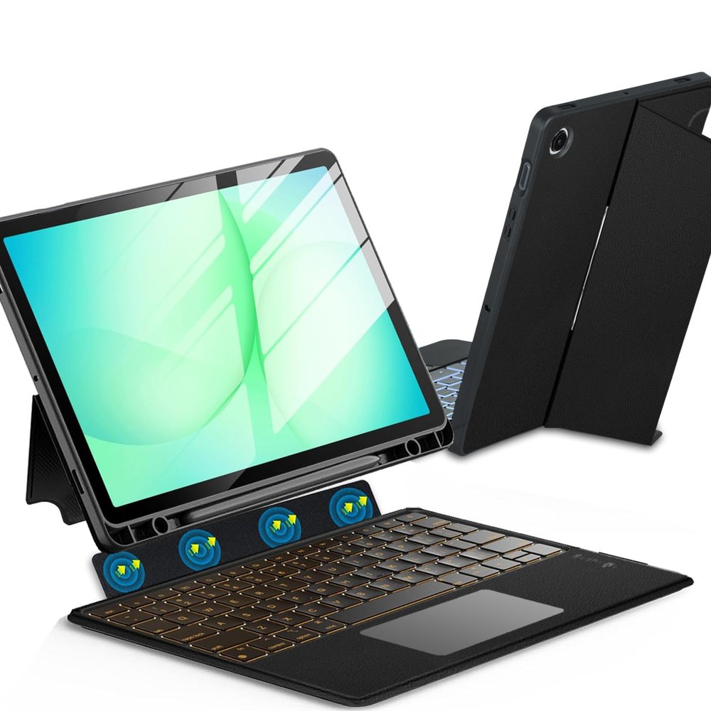Backlit Touchpad Keyboard Case for Samsung Galaxy Tab A11+ Plus/A9+ Plus 11 Inch, 7 Colors Backlight Keyboard with Multi-Angle Kickstand Detachable Magnetic Cover Case for Tab A9+ 2023/A11+ 2025