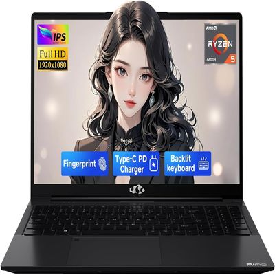 NIMO 15.6" IPS FHD-Gaming-Laptop,AMD Ryzen 5 6600H 16GB DDR5 RAM 512GB SSD (Beat i5-1335U, 6 Cores Up to 4.5GHz) AMD Radeon 660M GPU-Computer with 100W Type-C Backlit Keyboard Fingerprint