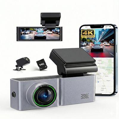 4K Dash Cam Front and Rear with 64GB Card, Dual Dash Camera for Cars, WiFi, Night Vision, G-Sensor, 24H Parking Mode, Loop Recording, 170 Wide Angle, 3.2 IPS Screen