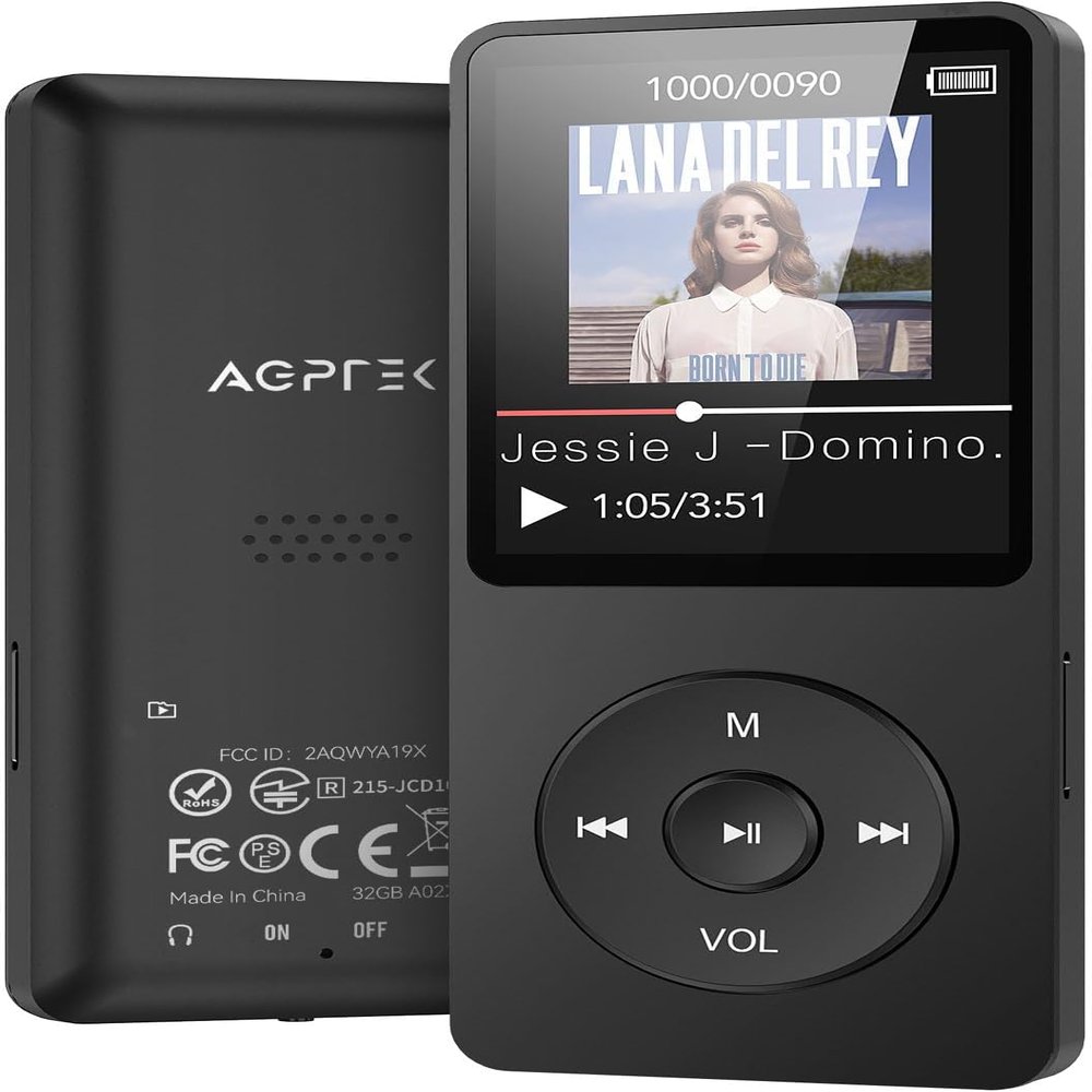AGPTEK A02 32GB MP3 Player, 70 Hours Playback Lossless Sound Music Player, Supports up to 128GB(Black)