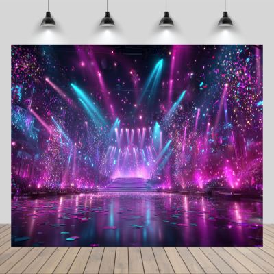 CHNYWORK 15x10ft K-pop Stage Backdrop Idols Superstar Neon Stage Purple Blue Theme Stage Lights Background Drama Play Music Show Kids Birthday Party Decor Photo Booth Props