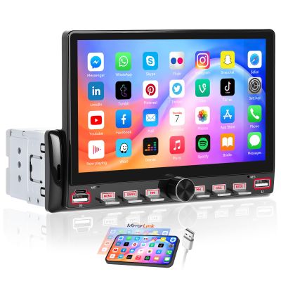 7 Inch Single Din Car Stereo with Mirror Link, Steering Wheel Control, Bluetooth, FM Radio, 7 Color Lights, EQ Adjustment, Online Video Support for Most Vehicles