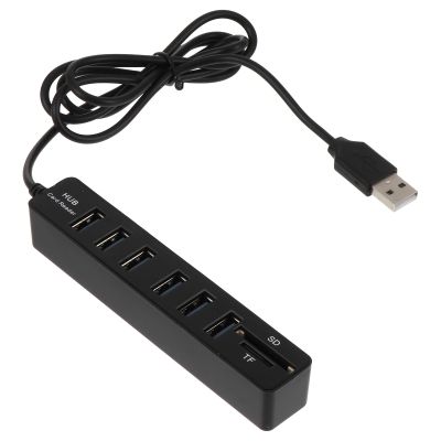 YOSADIER Portable USB Hub Multi-Port USB Extension Splitter with Reader Ports Black Compact Lightweight for Laptop Computer Data Transfer