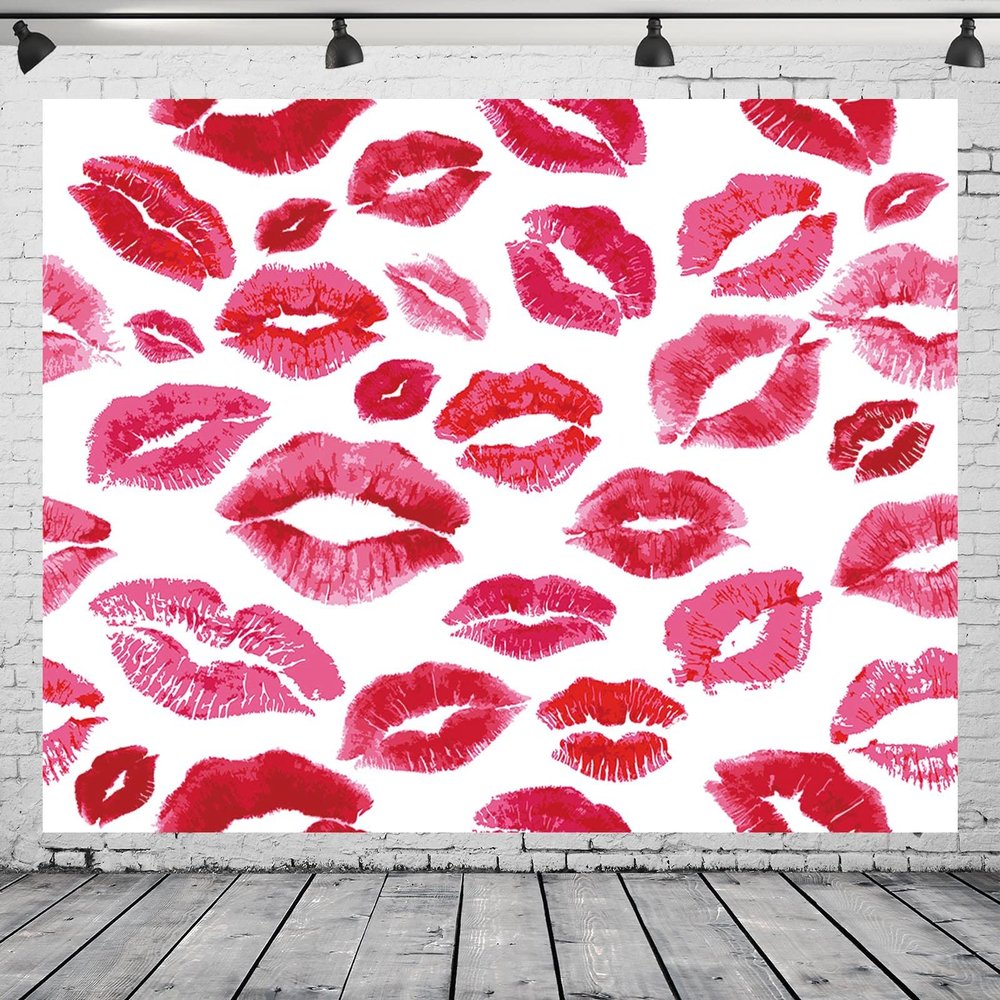 BELECO 12x8ft Fabric Sexy Lips Backdrop for Photography Hot Kiss Pink and Red Lips Lipstick Kisses Background for Valentine's Day Photoshoot Bachelor Party Birthday Party Decor Banner Photo Props