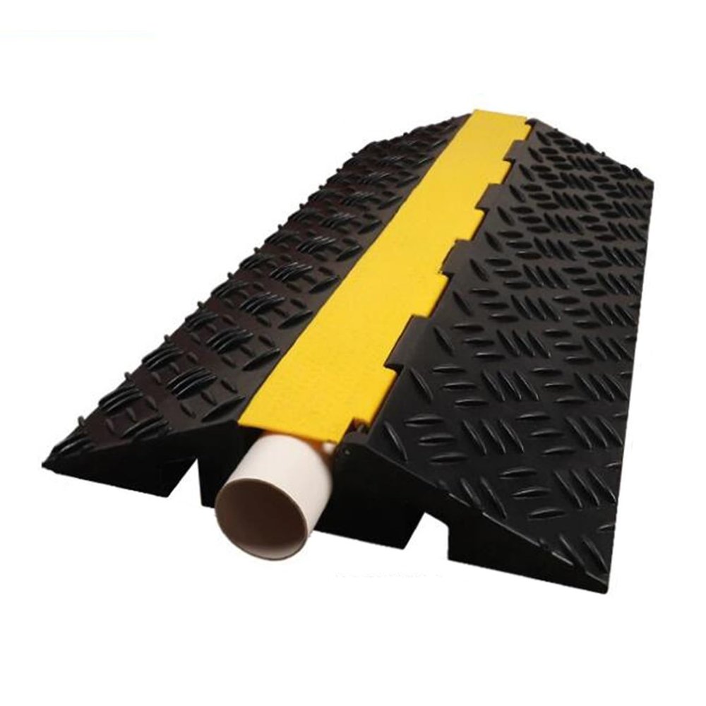 100cm Speed Bump, Channel Rubber Cable Protector Heavy Duty Modular Driveway Speed Bump Black Yellow Cable Protector Ramp