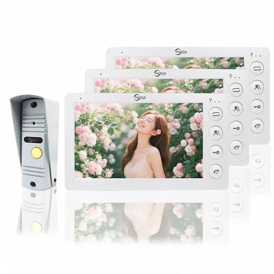 7 Inch Video Apartment Doorbell Intercom System,Two-Way Audio, Infrared Night Vision Function, IP65 Dustproof and Waterproof, Unlocking,90Wide Angle Lens (1 Bell and 3 Screen)
