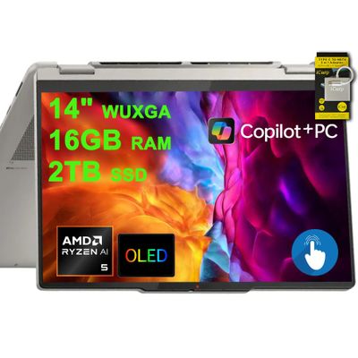 Lenovo Yoga 7 2-in-1 Laptop 14" WUXGA OLED Touch (100% DCI-P3, 600nits HDR) AMD 6-core Ryzen AI 5 340 (Up to 50 Tops) 16GB RAM 2TB SSD for Creator Business Professional Win11 ICP Hub w/Copilot AI