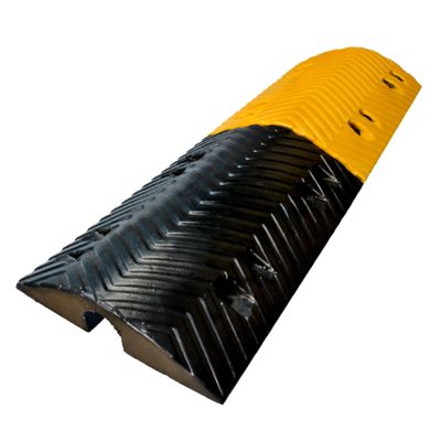 Black/Yellow Rubber Speed Bump with 1 Cable Channel Wear Resistant Driveway Bumper for School Parking Lot Entrance(100x35x8CM)