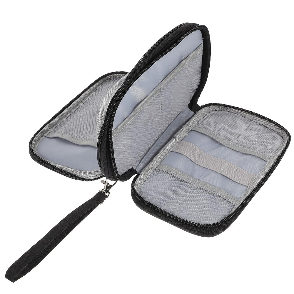 SHINEOFI Portable Digital Accessory Pouch with Multiple Compartments and Built-in Strap Electronics Storage Case for Charging Cables and Earphones Medium Black Organizer for Travel and