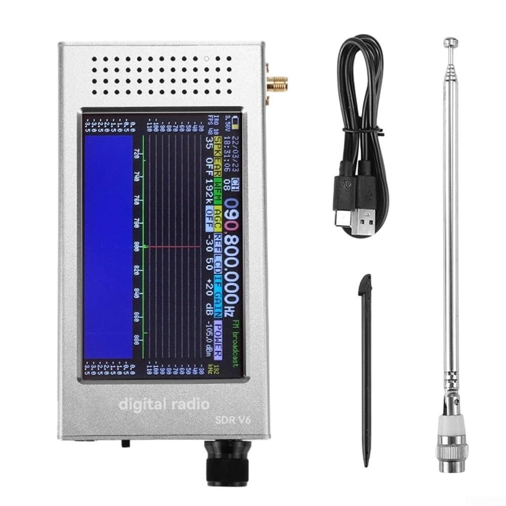 SDR-V6 Portable Digital Radio, 4.3 Inch IPS Touchscreen, Aluminum Alloy Shell, Multi-Mode Demodulation, Full Frequency 100kHz-149MHz, 99 Programmable Channels, Multifunctional Shortwave Radio(Silver)