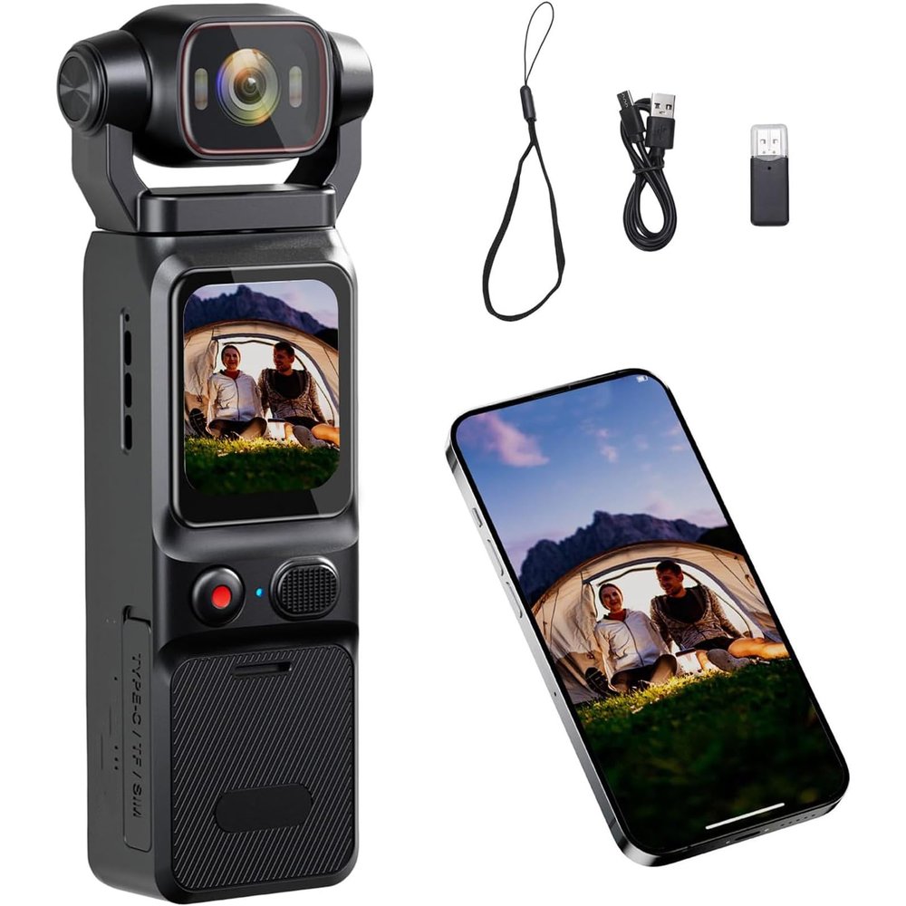 4k Handheld Video Camera with 180 Rotating Head & WiFi, 4k/30fps Ultra Clear Resolution, 1.69in High-Definition Touch Screen, Debounce, IP65 Waterproof and Dustproof, for Outdoor Sport (No Card)
