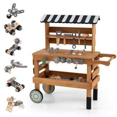 Costzon Kids Tool Bench, 2-in-1 Wooden Kids Workbench w/Canopy