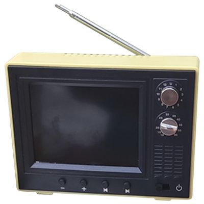 1:12 Scale Dollhouse TV, USB Rechargeable Vintage Mini TV Toy That Can Play Video with LCD Screen & 180 Rotatable Antenna Dollhouse Furniture DIY Setting Accessories, Yellow
