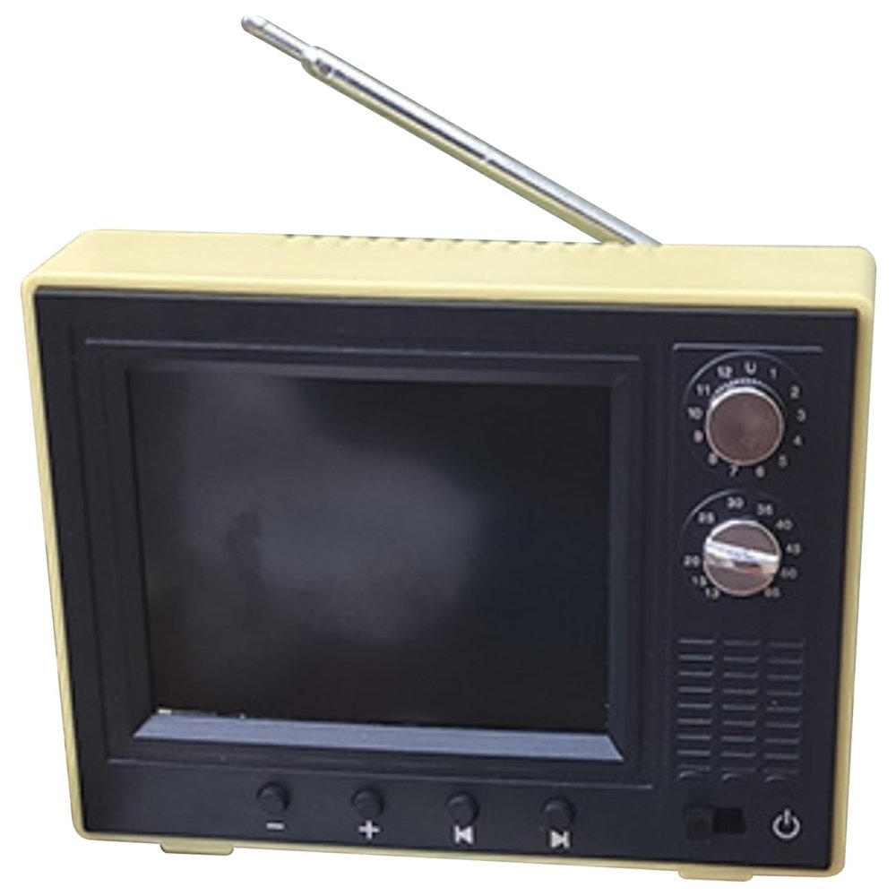 1:12 Scale Dollhouse TV, USB Rechargeable Vintage Mini TV Toy That Can Play Video with LCD Screen & 180 Rotatable Antenna Dollhouse Furniture DIY Setting Accessories, Yellow