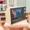 1:12 Scale Dollhouse TV, USB Rechargeable Vintage Mini TV Toy That Can Play Video with LCD Screen & 180 Rotatable Antenna Dollhouse Furniture DIY Setting Accessories, Yellow view 4
