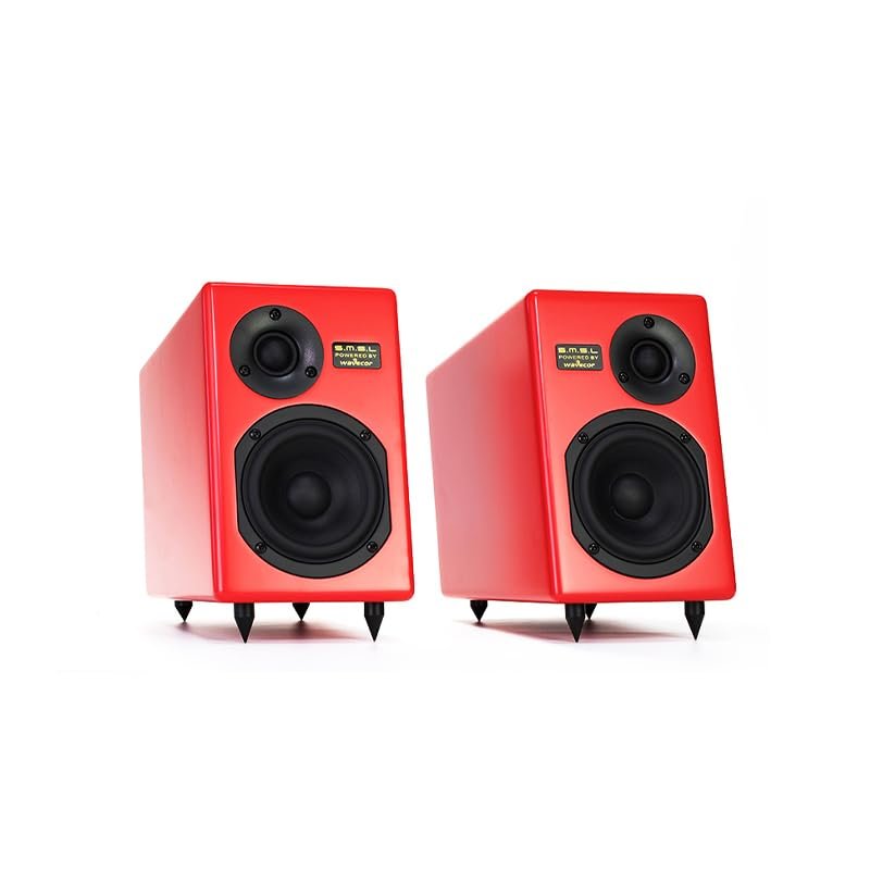 SMSL Bookshelf Speakers Tabebuia Studio Hi-Fi Speakers for Home Audio, Wavecor Custom Drivers,100 Watts Per Channel Audiophile HIFI Two-Way Bookshelf Desktop Surround Passive Speaker,Red(Pair)
