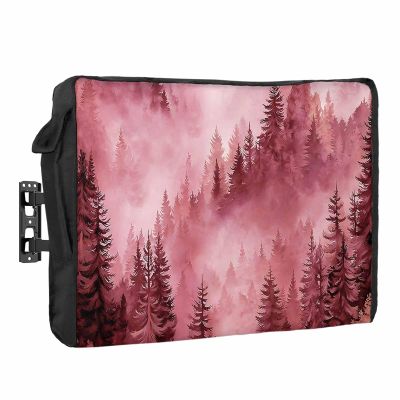 Outdoor TV Cover 52 to 55 Inch Weatherproof, Mountain Waterproof Outdoor TV Enclosure with Side Pocket, Pink Forest Pine Tree TV Protector Cover for Outside Flat Screen TV