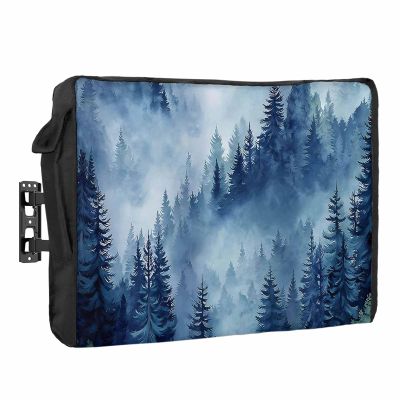 Outdoor TV Cover 36 to 39 Inch Weatherproof, Mountain Waterproof Outdoor TV Enclosure with Side Pocket, Navy Blue Forest Pine Tree TV Protector Cover for Outside Flat Screen TV