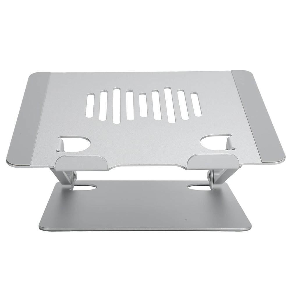 BAODEYOUB Laptop Stand for 11-15.6 Inch Notebooks, Foldable Aluminum Alloy Laptop Base with Stepless Adjustment, Portable Dual Pole PC Holder for Office Home Use, Silver Ergonomic Computer