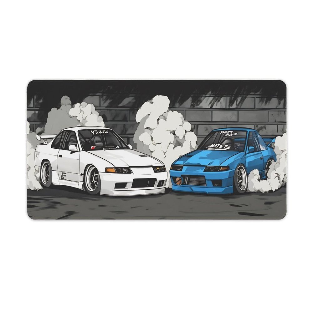 Two Speeding Car Gaming Mouse Pad 16"x30" with Stitched Edges Extended Mousepad Non-Slip Base Water Resist Keyboard Pad for Gamer Office Home
