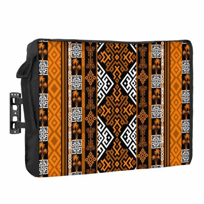 Outdoor TV Cover 70 to 75 Inch Weatherproof, Yellow Beige Boho Waterproof Outdoor TV Enclosure with Side Pocket, Geometric Vintage Abstract Art Ethnic TV Protector Cover for Outside Flat Screen TV