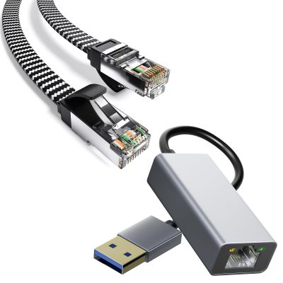 Cyberguys! 2 Pack Cat8 Ethernet Cable 6FT Flat Braided High-Speed 40Gbps and USB 3.0 to RJ45 Ethernet Adapter