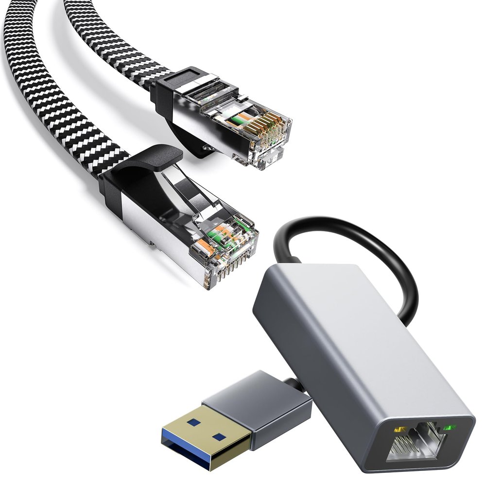 Cyberguys! 2 Pack Cat8 Ethernet Cable 6FT Flat Braided High-Speed 40Gbps and USB 3.0 to RJ45 Ethernet Adapter