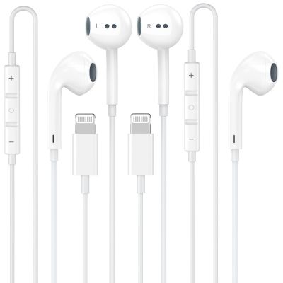 2 Pack [Plug and Play] for iPhone Headphones Wired Earbuds with Built-in Microphone & Volume Control HiFi Stereo Nosie Reduction Earphones for iPhone 14 13 12 11 Pro Max XS XR X 8 7 6, Support All iOS