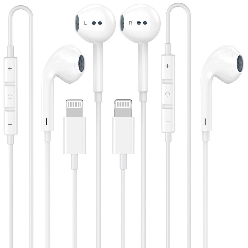 2 Pack [Plug and Play] for iPhone Headphones Wired Earbuds with Built-in Microphone & Volume Control HiFi Stereo Nosie Reduction Earphones for iPhone 14 13 12 11 Pro Max XS XR X 8 7 6, Support All iOS