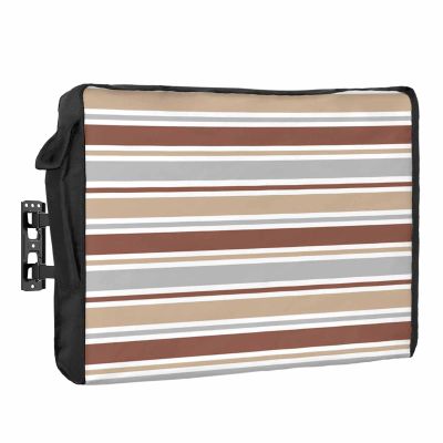 Outdoor TV Cover 60 to 65 Inch Weatherproof, Beige Khaki Striped Waterproof Outdoor TV Enclosure with Side Pocket, Farmhouse Stripes TV Protector Cover for Outside Flat Screen TV Modern Abstract Art