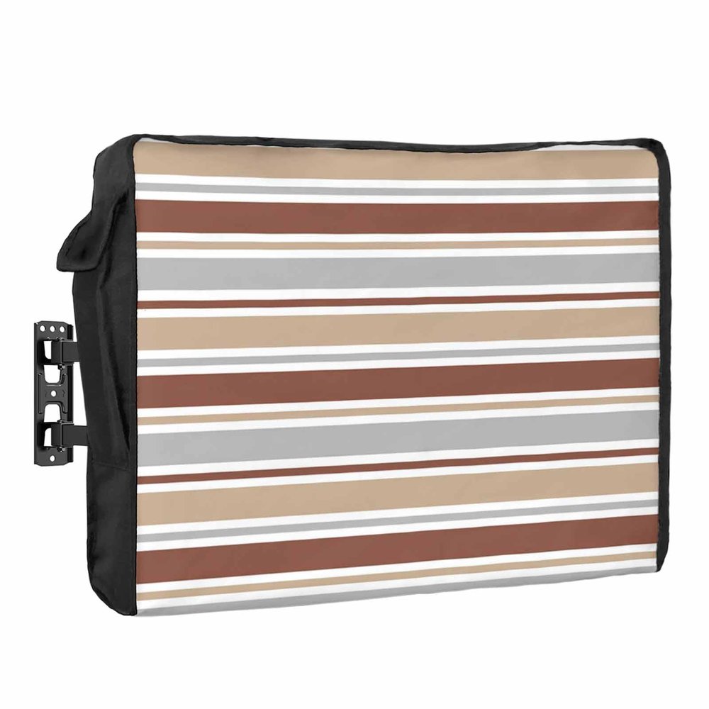 Outdoor TV Cover 60 to 65 Inch Weatherproof, Beige Khaki Striped Waterproof Outdoor TV Enclosure with Side Pocket, Farmhouse Stripes TV Protector Cover for Outside Flat Screen TV Modern Abstract Art
