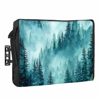 Outdoor TV Cover 36 to 39 Inch Weatherproof, Mountain Waterproof Outdoor TV Enclosure with Side Pocket, Blue Forest Pine Tree TV Protector Cover for Outside Flat Screen TV