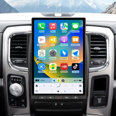 14.4 inch Car Radio for Dodge RAM 1500 2500 3500 2013-2018 Upgrade Stereo Radio Head Unit with CarPlay Tesla Style Touch Screen Android Auto Bluetooth GPS Backup Camera 8+128G