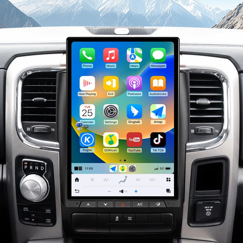 14.4 inch Car Radio for Dodge RAM 1500 2500 3500 2013-2018 Upgrade Stereo Radio Head Unit with CarPlay Tesla Style Touch Screen Android Auto Bluetooth GPS Backup Camera 8+128G