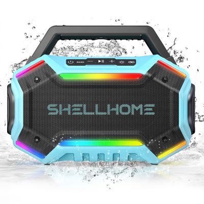 ShellHome Bluetooth Outdoor Speakers, 80W(Peak) Loud Wireless Speaker, 30H Playtime, RGB Lights, BassUp 2.0, IPX6 Waterproof, TWS, Bluetooth 6.0, Portable Boombox for Party, Pool, Beach (Teal)