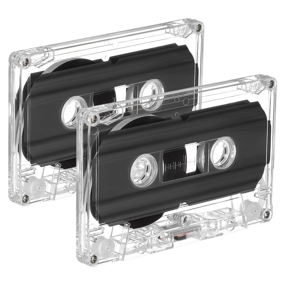 Alipis 2-Pack Blank Cassette Tapes 30 Min Recording Time Transparent Replacement Audio Tapes for Music Speech Teaching Materials