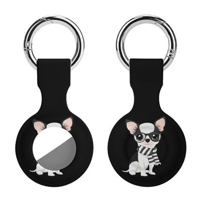Chihuahua Puppy Glasses Scarf Protective Case Compatible for AirTag Silicone Tagholder Tracker Cover for Pets Keys