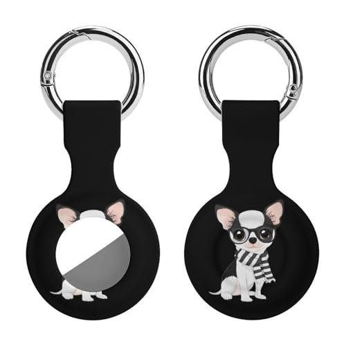 Chihuahua Puppy Glasses Scarf Protective Case Compatible for AirTag Silicone Tagholder Tracker Cover for Pets Keys