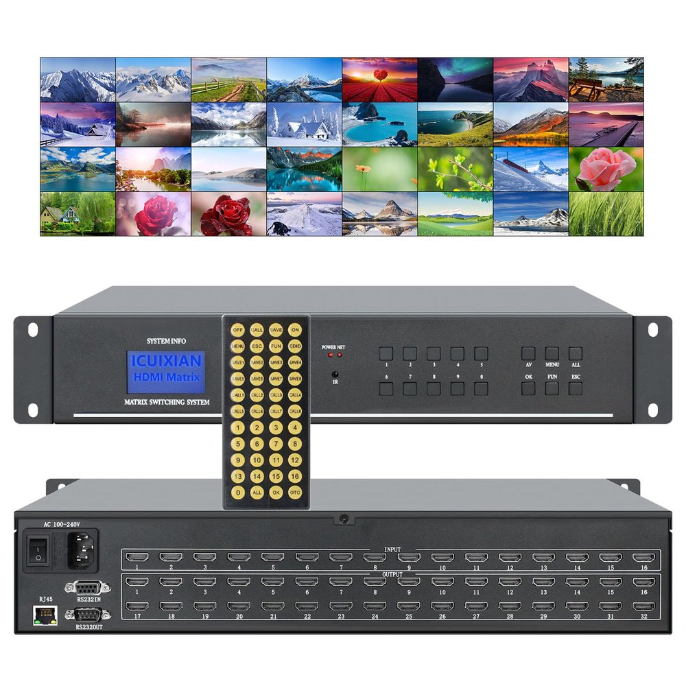 16x32 HDMI Matrix Switch 4K@30Hz with Web GUI w/Rs232-LAN Port Control, Rackmount HDMI Matrix 16x32 Support EDID, HDCP, Backlit Button, LED Screen displays (16 Input 32 Output Matrix)