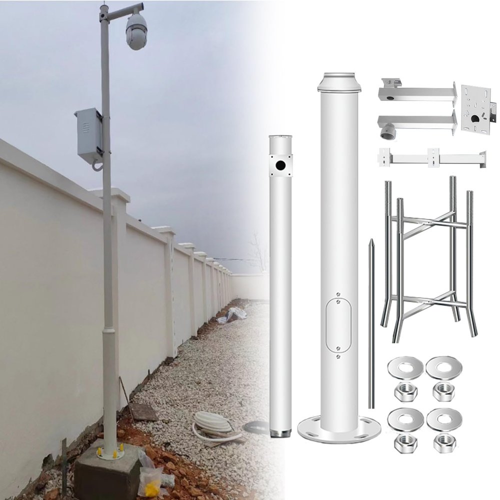 6.5 8.2 9.8 11.4 13.1 14.7 16.4 18 19.6 Feet Tall Streetlight Post, Surveillance Camera Outdoor Stand Security Cameras Pole and Bracket, Complete Kit(18ft (3 Sections) H)