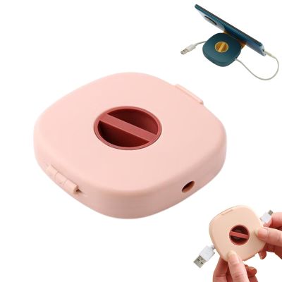 2 in 1 Cable Winder with Phone Stand, Durable Cable Organizer and Charging Stand for Earphones, USB, and Charging Cables, Portable Retractable Cord Organizer (Pink)