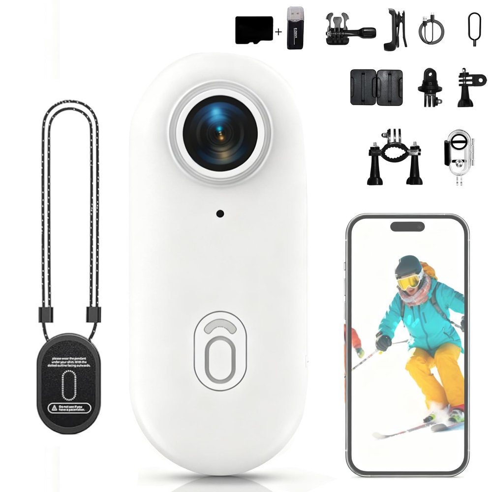 POV Camera 4K, Thumb Action Camera, Mini Wearable Body Cam with 64/128/256GB Storage, 170 Ultra-Wide Lens, 360-Min Recording, Waterproof 30M for Cycling, Vlogging & Outdoor Sports (White-4K,128G)