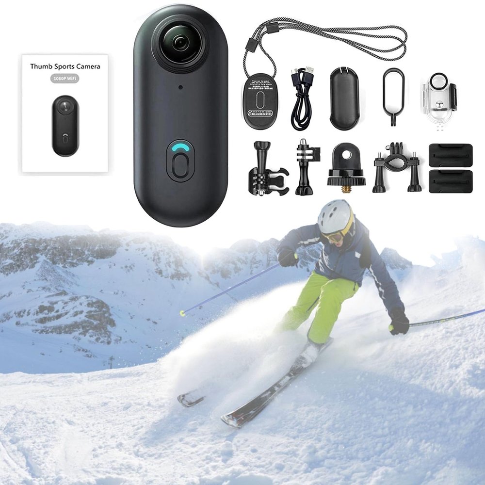 4K POV Camera for Winter Sports, Ski & Snowboard Action Cam with Smooth Stabilization, 170 Wide Angle, Wearable Hands-Free Video Recorder for Snowboarding, Skiing, Ice Skating (Black-1080P,64G)