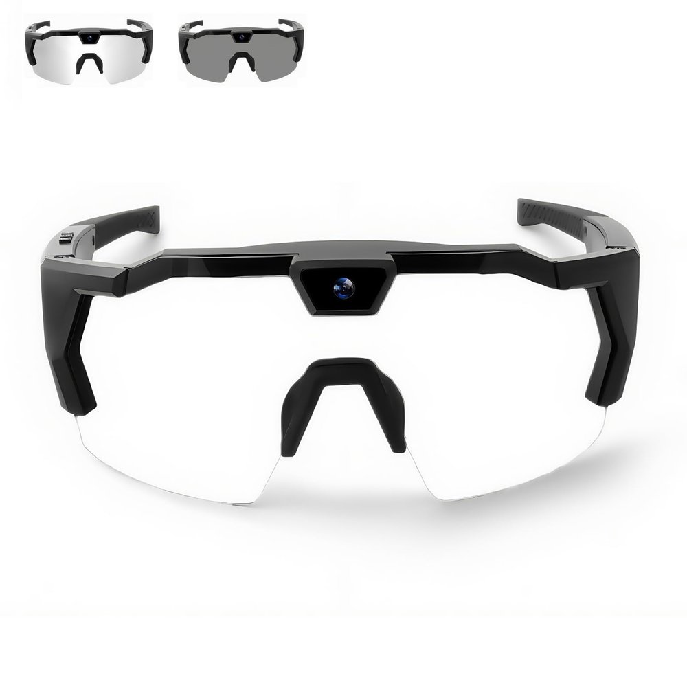 4K Baseball Glasses with Camera, POV Action Video Recording Sunglasses (Transparent,128GB)