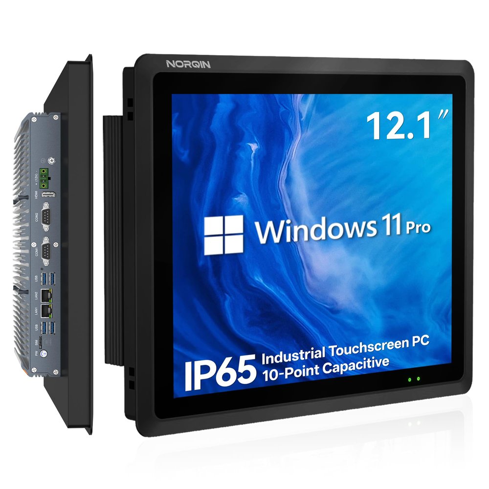 NORQIN 12.1" Fanless Industrial Panel PC,IP65 All-in-One Embedded Computer