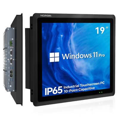 NORQIN 19" Fanless Industrial Panel PC,IP65 All-in-One Embedded Computer