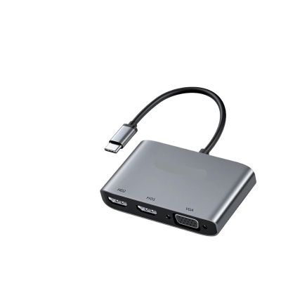 2 Port USB C Hub to HDMI 4K 60HZ Screen Expansion TY>pe Docking Station for Mobile PC(2 HDMI and VGA)