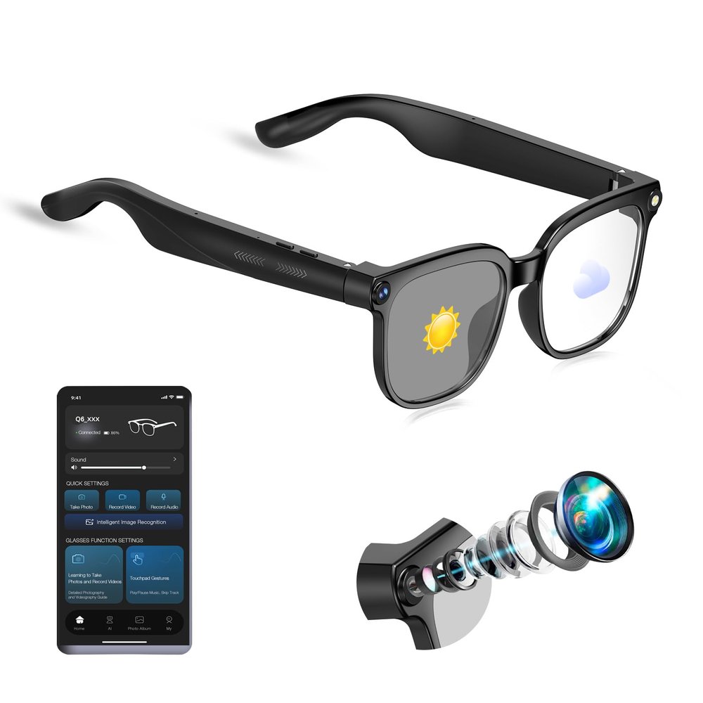 EGIKUYE AI Smart Glasses with 4K Camera, Bluetooth Video Recording Sunglasses, Real-Time Translation for 100+ Languages, Photochromic Lenses, ChatGPT Voice Assistant, Hands-Free Music & Calls