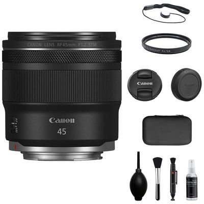 Canon RF 45mm f/1.2 STM Lens Compatible with Canon RF Mount Bundle with Tiffen UV Filter + Lens Cap Keeper + Cleaning Kit + Cleaning Cloth (5 Items)
