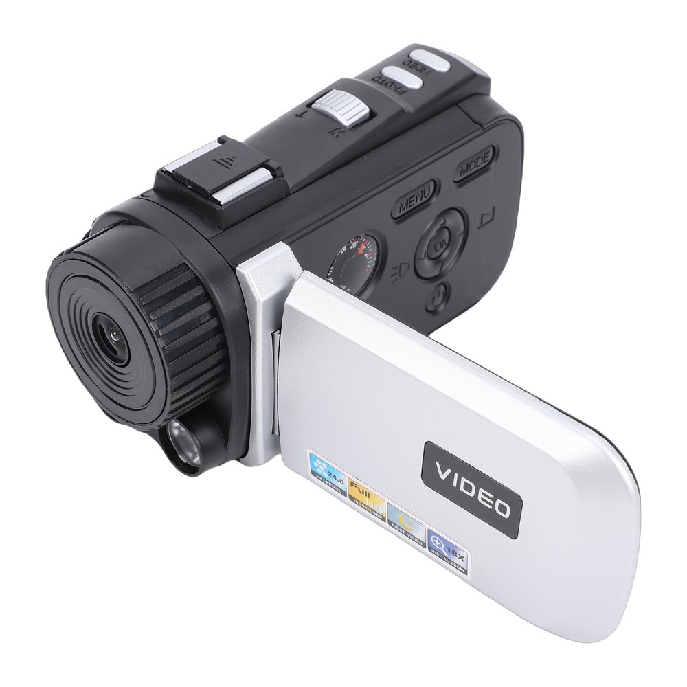 Bewinner 1080P 24MP Video Camera Camcorder, Digital Camera Recorder with 270 Degree Rotation Screen, 18X Digital Zoom & 3.0 Inch Screen Night Vision DV Vlogging Cameras (Silver Grey)